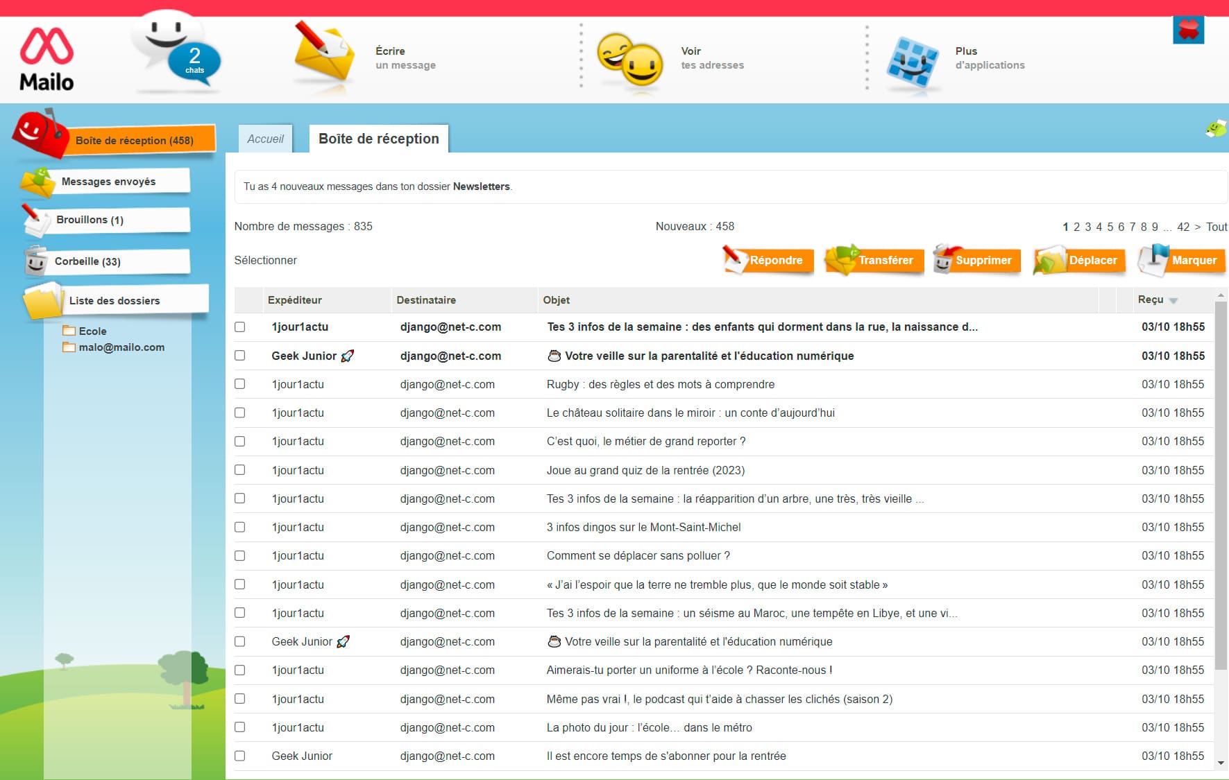 Capture d'écran de l'interface Junior
